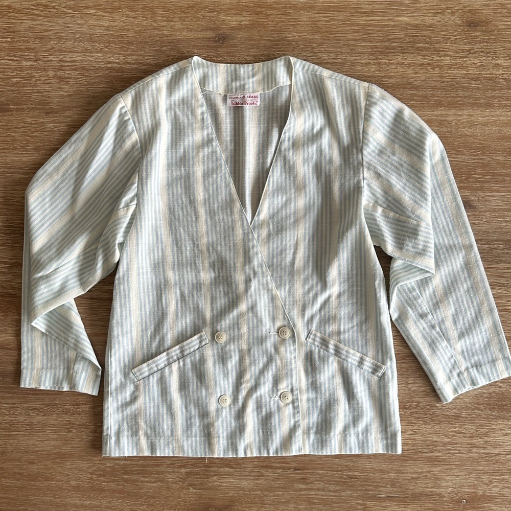 Vintage Bobby Brooks for Sears White & Blue Stripe Lightweight Blazer